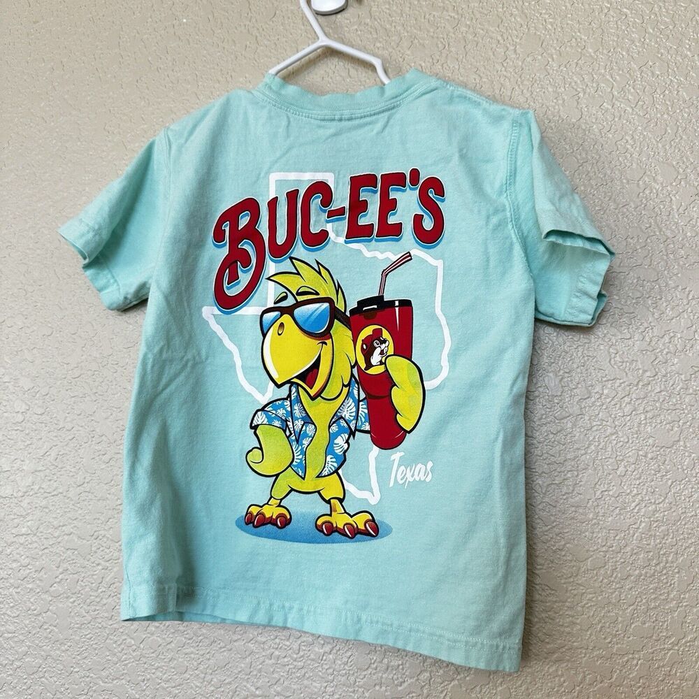 Buc-ees Texas Parrot Aqua T-shirt Bucee Beaver Truck Stop Graphic Tee - Y‎ XS
